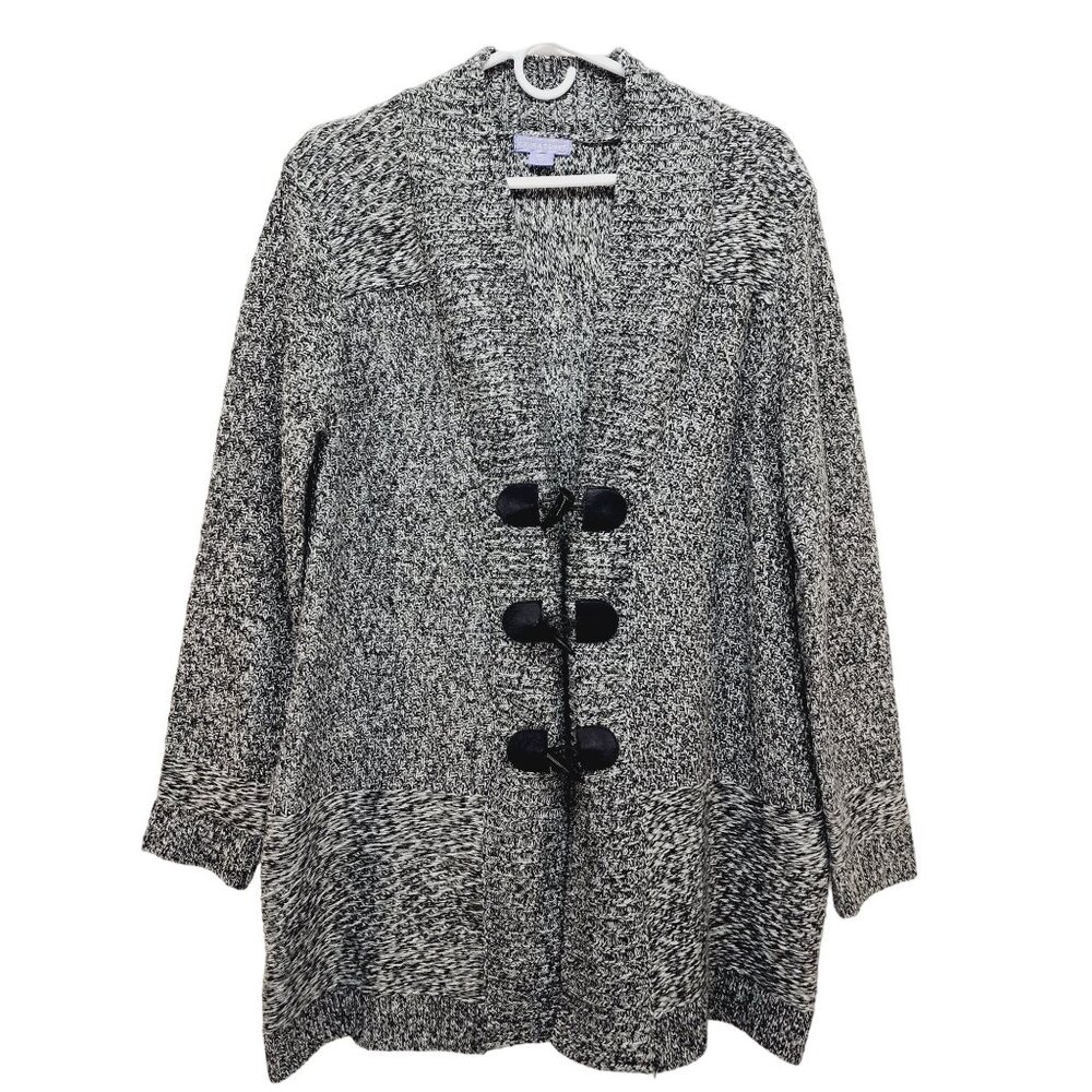 Laura Scott Womens Long Sleeve Knit Cardigan Sweater Toggle Buttons Size L Gray